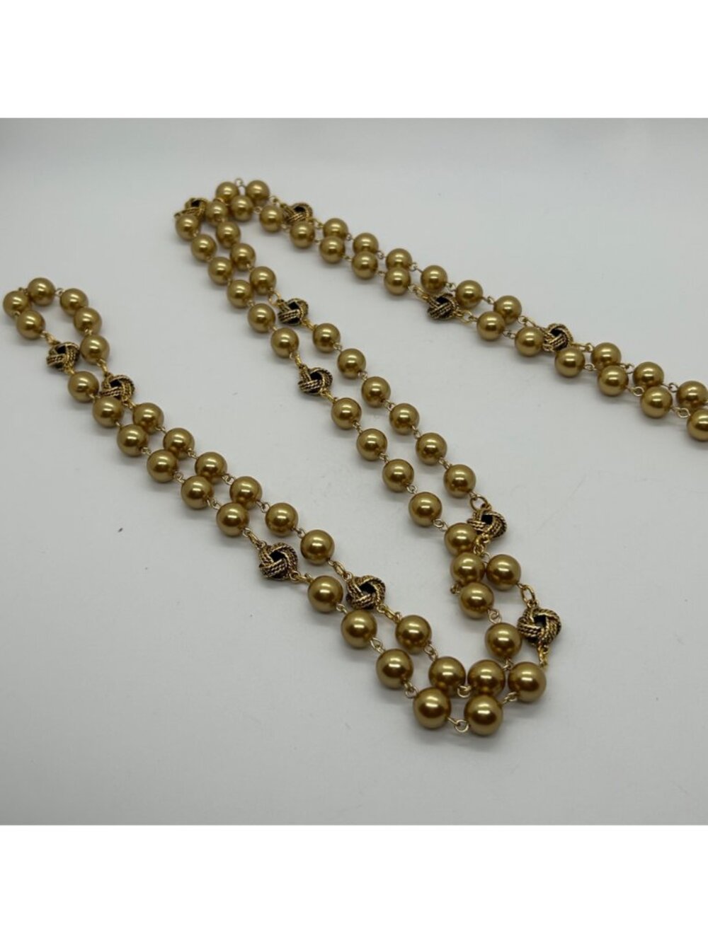 Vintage Joan Rivers Gold Tone Faux Pearl Beads Filigree Bead Necklace 62" Long - Picture 2 of 12